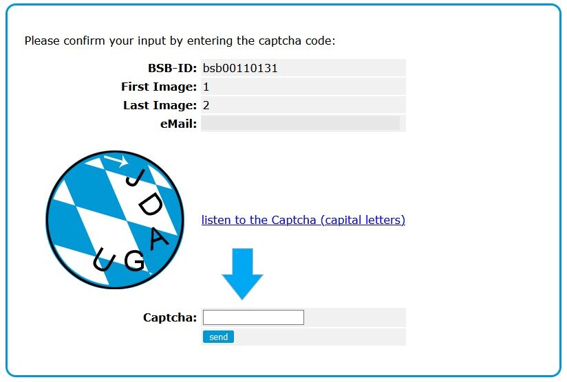 Screenshot: Where to enter the captcha code