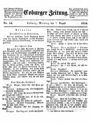 Coburger Zeitung Montag 7. August 1854