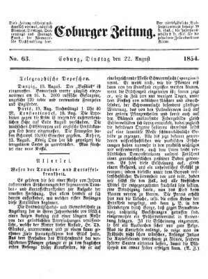 Coburger Zeitung Dienstag 22. August 1854