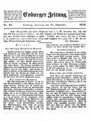 Coburger Zeitung Freitag 22. September 1854