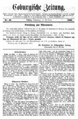 Coburger Zeitung Donnerstag 19. September 1861