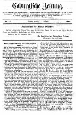 Coburger Zeitung Montag 2. Dezember 1861