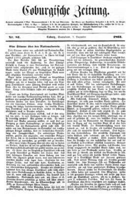 Coburger Zeitung Samstag 7. Dezember 1861