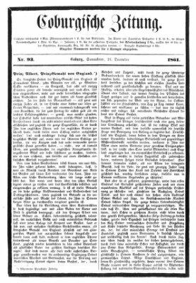 Coburger Zeitung Samstag 21. Dezember 1861