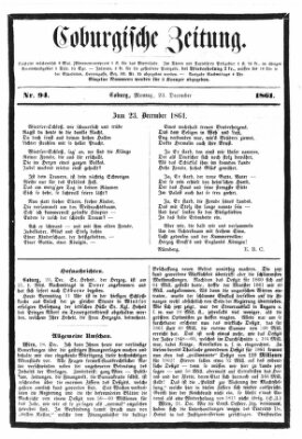 Coburger Zeitung Montag 23. Dezember 1861