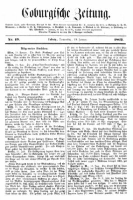 Coburger Zeitung Donnerstag 23. Januar 1862