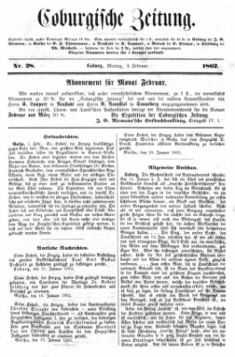 Coburger Zeitung Montag 3. Februar 1862