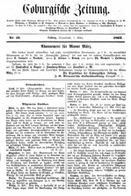 Coburger Zeitung Samstag 1. März 1862