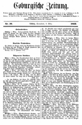 Coburger Zeitung Samstag 8. März 1862