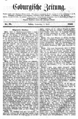 Coburger Zeitung Donnerstag 3. April 1862