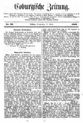 Coburger Zeitung Donnerstag 17. April 1862