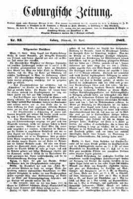 Coburger Zeitung Mittwoch 23. April 1862