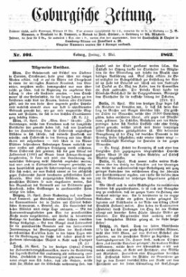 Coburger Zeitung Freitag 2. Mai 1862