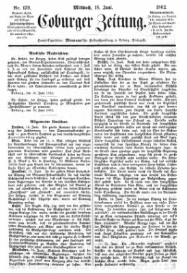 Coburger Zeitung Mittwoch 18. Juni 1862