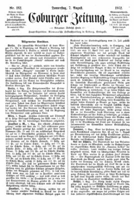 Coburger Zeitung Donnerstag 7. August 1862