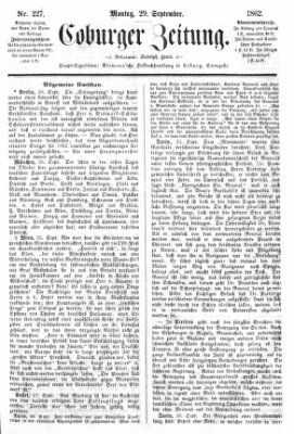 Coburger Zeitung Montag 29. September 1862