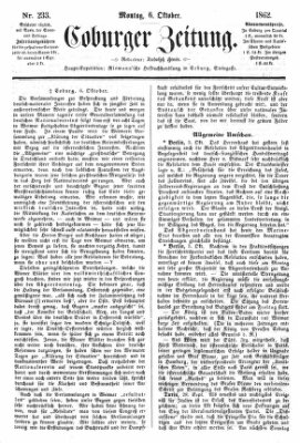 Coburger Zeitung Montag 6. Oktober 1862