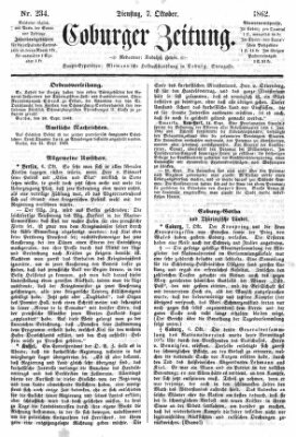 Coburger Zeitung Dienstag 7. Oktober 1862