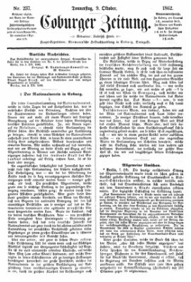 Coburger Zeitung Donnerstag 9. Oktober 1862