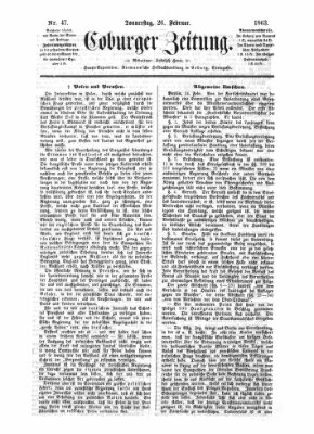 Coburger Zeitung Donnerstag 26. Februar 1863