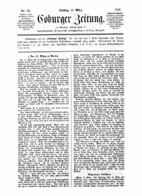 Coburger Zeitung Dienstag 17. März 1863