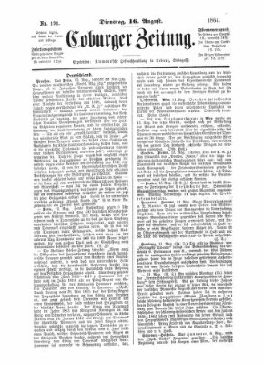 Coburger Zeitung Dienstag 16. August 1864