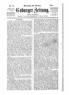 Coburger Zeitung Mittwoch 12. Oktober 1864