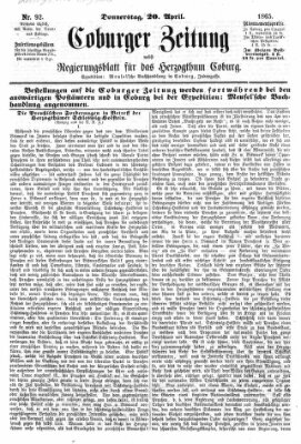 Coburger Zeitung Donnerstag 20. April 1865