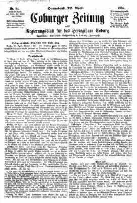 Coburger Zeitung Samstag 22. April 1865