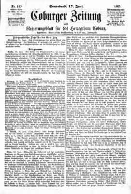 Coburger Zeitung Samstag 17. Juni 1865