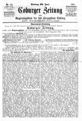 Coburger Zeitung Dienstag 20. Juni 1865