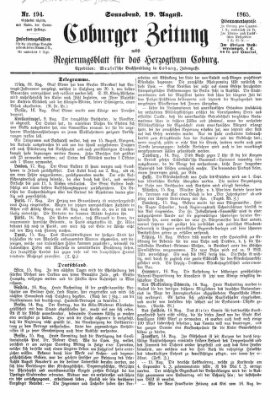 Coburger Zeitung Samstag 19. August 1865