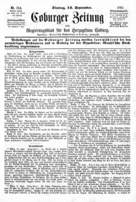 Coburger Zeitung Dienstag 12. September 1865