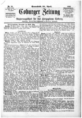 Coburger Zeitung Samstag 21. April 1866