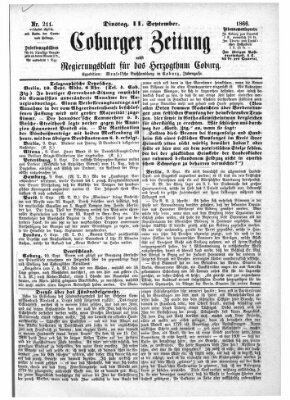 Coburger Zeitung Dienstag 11. September 1866