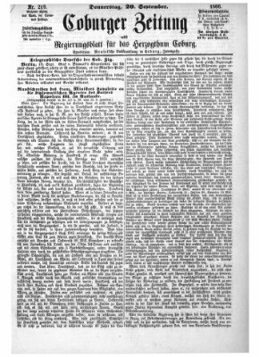 Coburger Zeitung Donnerstag 20. September 1866