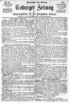 Coburger Zeitung Samstag 16. Februar 1867