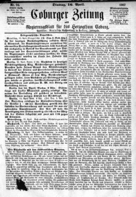 Coburger Zeitung Dienstag 16. April 1867