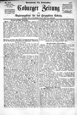 Coburger Zeitung Samstag 14. September 1867