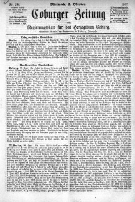 Coburger Zeitung Mittwoch 2. Oktober 1867