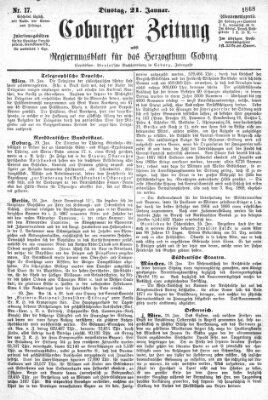 Coburger Zeitung Dienstag 21. Januar 1868