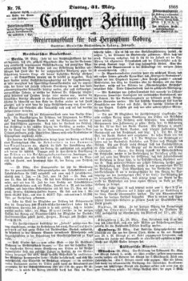 Coburger Zeitung Dienstag 31. März 1868