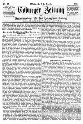 Coburger Zeitung Mittwoch 15. April 1868