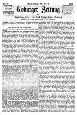 Coburger Zeitung Donnerstag 16. April 1868