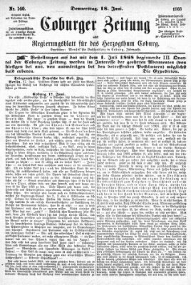 Coburger Zeitung Donnerstag 18. Juni 1868