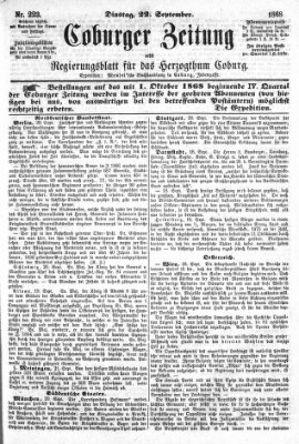 Coburger Zeitung Dienstag 22. September 1868