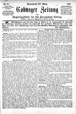 Coburger Zeitung Samstag 27. März 1869