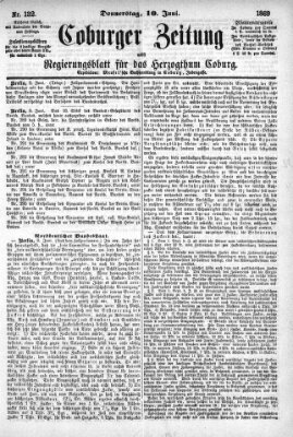 Coburger Zeitung Donnerstag 10. Juni 1869