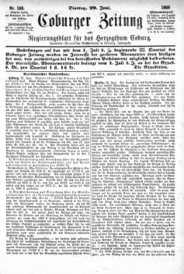 Coburger Zeitung Dienstag 29. Juni 1869