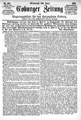 Coburger Zeitung Mittwoch 30. Juni 1869